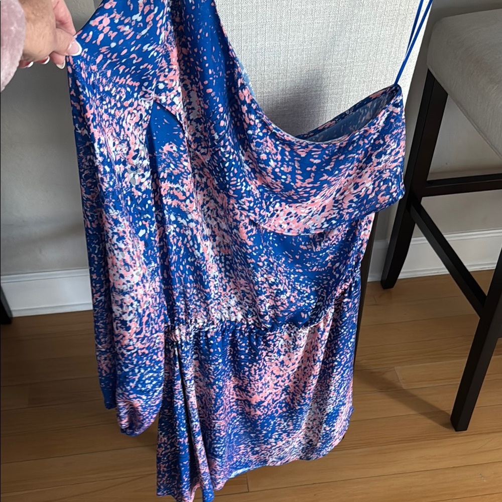 Ramy Brook Blue and Pink One Shoulder Dress
